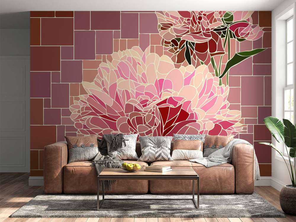 Mosaico de flores rosas