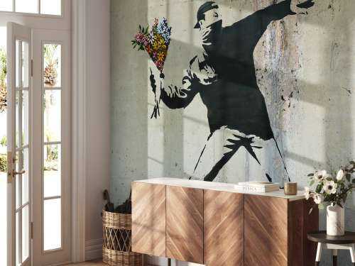 Papel Pintado - Banksy - Flower thrower, raw concrete