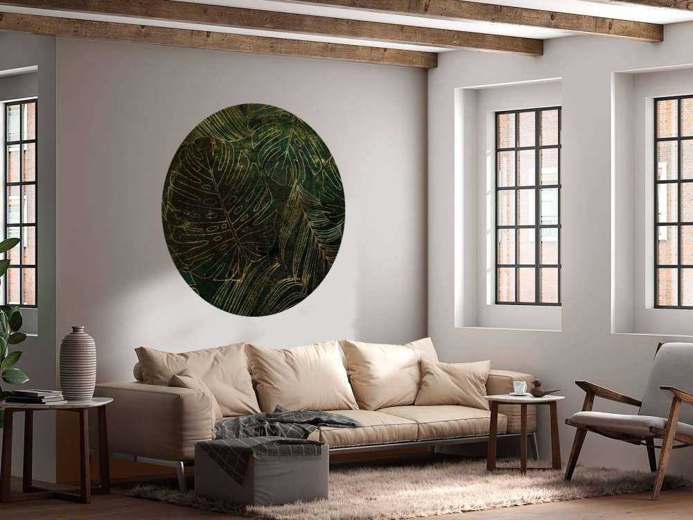 Textura verde con hojas doradas