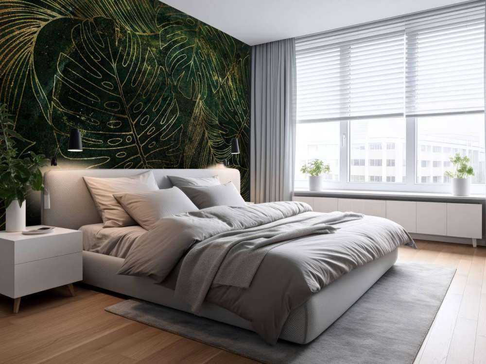 Textura verde con hojas doradas