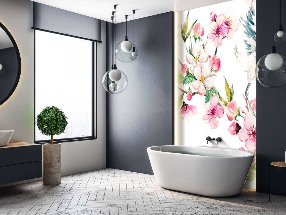 Grullas pintadas con flores