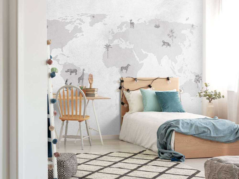 Mapa del mundo en gris