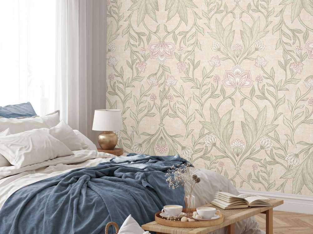 Morris damasco floral - pelusa de melocotón