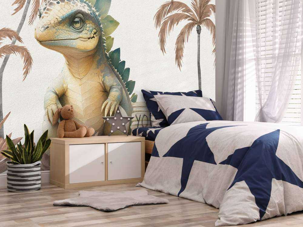 Bebé estegosaurio en la jungla topo