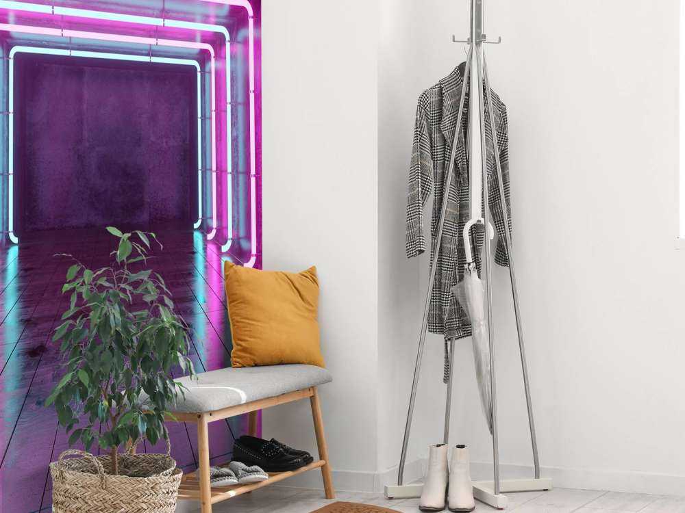 Sala de hormigón con luces de neón