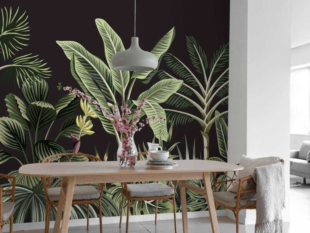 Palmera tropical sobre fondo oscuro