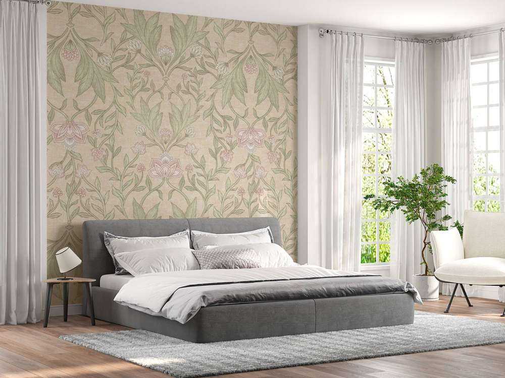 Morris damasco floral - pelusa de melocotón
