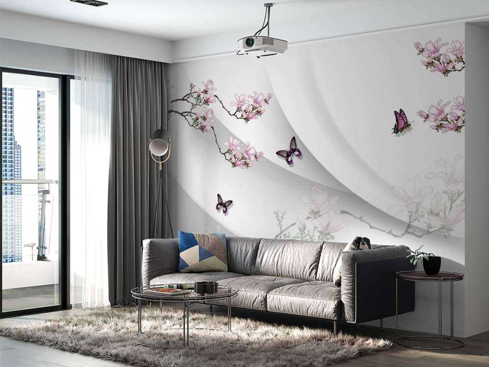 Fondo blanco 3D con flor decorativa