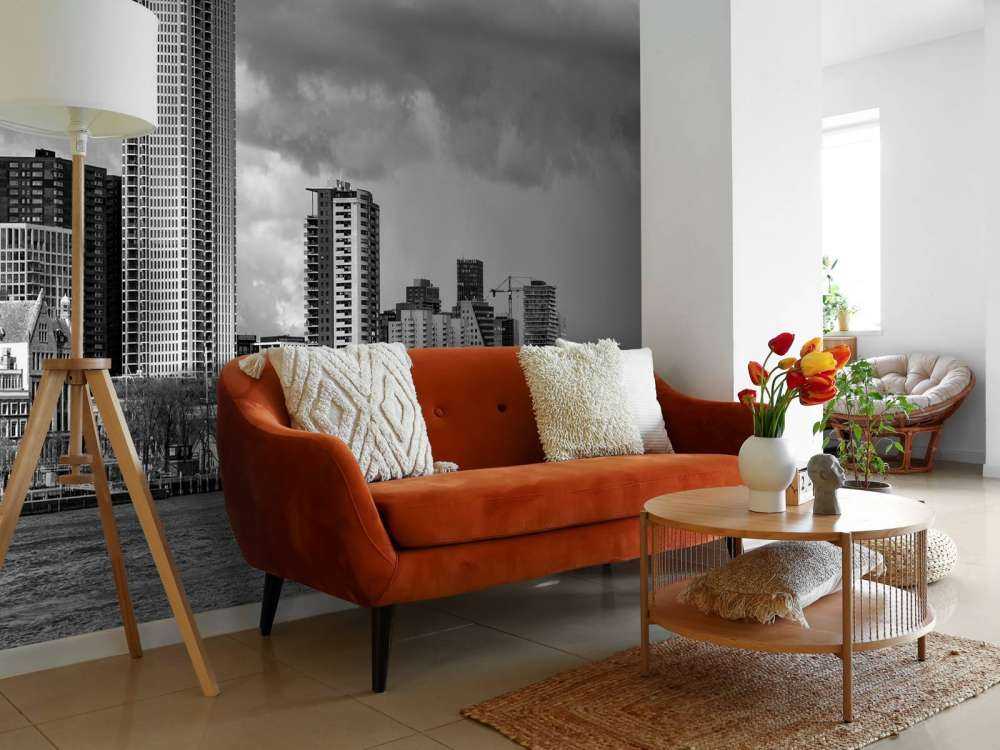 Skyline Rotterdam (Westerkade) desde Katendrecht (blanco y negro) 