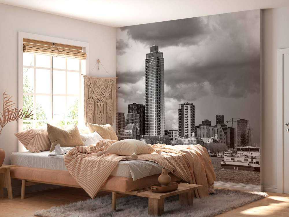 Skyline Rotterdam (Westerkade) desde Katendrecht (blanco y negro) 